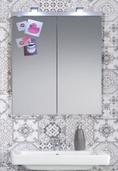 Badezimmer Spiegelschrank SetOne in weiß Hochglanz Badschrank 2-türig 65 x 80 cm Badezimmer Spiegelschrank SetOne in weiß Hochglanz Badschrank 2-türig 65 x 80 cm