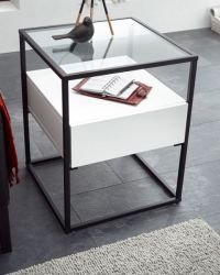 Beistelltisch Evora weiß matt mit Metallgestell und Glasplatte 43 x 43 cm Beistelltisch Evora weiß matt mit Metallgestell und Glasplatte 43 x 43 cm