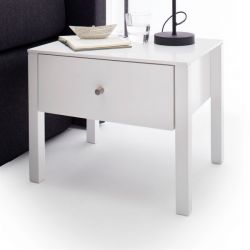 Nachttisch Nola in weiß matt lackiert Nachtkonsole mit Schubkasten 50 x 40 cm