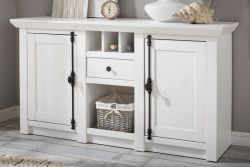 Sideboard Hooge in Pinie weiß Landhaus Kommode mit Weinregal 152 x 83 cm Sideboard Hooge in Pinie weiß Landhaus Kommode mit Weinregal 152 x 83 cm
