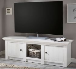 TV-Lowboard Hooge in Pinie weiß Landhaus TV-Unterteil 152 x 51 cm TV-Lowboard Hooge in Pinie weiß Landhaus TV-Unterteil 152 x 51 cm
