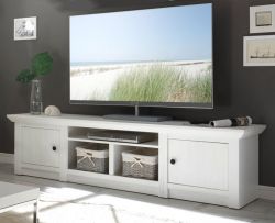 TV-Lowboard Hooge in Pinie weiß Landhaus TV-Unterteil 194 x 51 cm TV-Lowboard Hooge in Pinie weiß Landhaus TV-Unterteil 194 x 51 cm