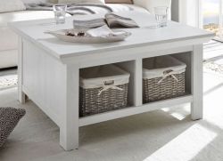 Couchtisch Hooge in Pinie weiß Landhaus Beistelltisch mit Truhe und Ablage 93 x 93 cm quadratisch Couchtisch Hooge in Pinie weiß Landhaus Beistelltisch mit Truhe und Ablage 93 x 93 cm quadratisch