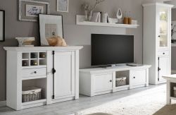 Wohnwand Hooge in Pinie wei Landhaus Schrankwand 4-teilig 340 x 207 cm