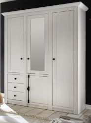 Kleiderschrank Hooge in Pinie weiß Landhaus Drehtürenschrank 4-türig mit Spiegel 147 x 206 cm Kleiderschrank Hooge in Pinie weiß Landhaus Drehtürenschrank 4-türig mit Spiegel 147 x 206 cm