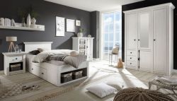 Schlafzimmer komplett Hooge in Pinie weiß Landhaus Komplettzimmer mit Bett, Kleiderschrank, Kommode und Nachttisch
