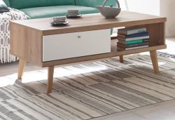 Couchtisch Helge in weiß und Eiche Riviera Beistelltisch skandinavisch mit Schubkasten 107 x 67 cm Couchtisch Helge in weiß und Eiche Riviera Beistelltisch skandinavisch mit Schubkasten 107 x 67 cm