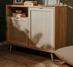 Kommode Niran in Sonoma Eiche mit Bast - Dekor skandinavisch 102 x 87 cm Kommode Niran in Sonoma Eiche mit Bast - Dekor skandinavisch 102 x 87 cm