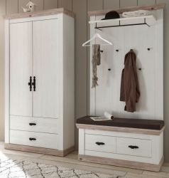 Garderobenkombination Rovola in Pinie weiß / Oslo Pinie Landhaus Garderobe Set 3-tlg. 224 x 201 cm Garderobenkombination Rovola in Pinie weiß / Oslo Pinie Landhaus Garderobe Set 3-tlg. 224 x 201 cm