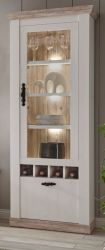 Vitrine Rovola in Pinie weiß / Oslo Pinie Landhaus Vitrinenschrank mit Weinregal 71 x 201 cm Vitrine Rovola in Pinie weiß / Oslo Pinie Landhaus Vitrinenschrank mit Weinregal 71 x 201 cm