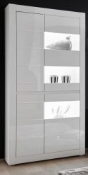 Vitrine Nobile in weiß Hochglanz und Stone Design grau Vitrinenschrank 100 x 198 cm Vitrine Nobile in weiß Hochglanz und Stone Design grau Vitrinenschrank 100 x 198 cm