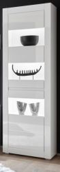 Vitrine Nobile in weiß Hochglanz und Stone Design grau Vitrinenschrank 66 x 198 cm Vitrine Nobile in weiß Hochglanz und Stone Design grau Vitrinenschrank 66 x 198 cm