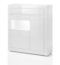 Highboard Nobile in weiß Hochglanz mit weiß oder grau, Kommode 100 x 112 cm Highboard Nobile in weiß Hochglanz mit weiß oder grau, Kommode 100 x 112 cm