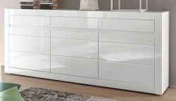 Sideboard Nobile in weiß Hochglanz und Stone Design grau Kommode 217 x 90 cm Sideboard Nobile in weiß Hochglanz und Stone Design grau Kommode 217 x 90 cm