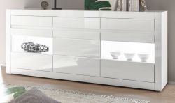 Sideboard Nobile in weiß Hochglanz und Stone Design grau Kommode 217 x 90 cm