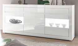 Sideboard Nobile in weiß Hochglanz und Stone Design grau Kommode 217 x 90 cm Sideboard Nobile in weiß Hochglanz und Stone Design grau Kommode 217 x 90 cm