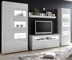 Wohnwand Nobile in Hochglanz weiß und Stone Design grau Anbauwand 4-teilig 336 x 198 cm Wohnwand Nobile in Hochglanz weiß und Stone Design grau Anbauwand 4-teilig 336 x 198 cm