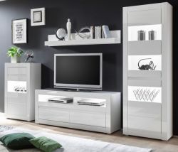 Wohnwand Nobile in Hochglanz weiß und Stone Design grau Anbauwand 4-teilig 302 x 198 cm Wohnwand Nobile in Hochglanz weiß und Stone Design grau Anbauwand 4-teilig 302 x 198 cm