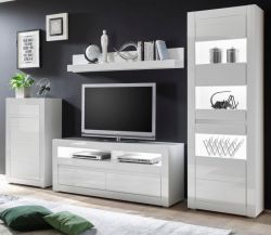 Wohnwand Nobile in Hochglanz weiß und Stone Design grau Anbauwand 4-teilig 302 x 198 cm Wohnwand Nobile in Hochglanz weiß und Stone Design grau Anbauwand 4-teilig 302 x 198 cm