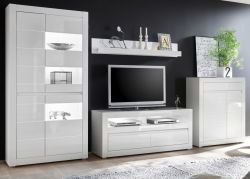 Wohnwand Nobile in Hochglanz weiß und Stone Design grau Anbauwand 4-teilig 370 x 198 cm Wohnwand Nobile in Hochglanz weiß und Stone Design grau Anbauwand 4-teilig 370 x 198 cm