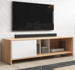 TV-Lowboard Steena in Wotan Eiche und weiß TV-Unterteil 140 x 40 cm