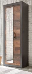 Garderobenschrank Ward in Old Used Wood Shabby Design mit Matera grau Garderobe oder großer Schuhschrank 65 x 201 cm
