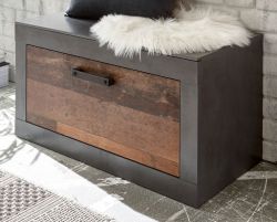 Garderobe Sitzbank Ward in Old Used Wood Shabby Design mit Matera grau Garderobenbank und Schuhschrank 80 x 44 cm Garderobe Sitzbank Ward in Old Used Wood Shabby Design mit Matera grau Garderobenbank und Schuhschrank 80 x 44 cm