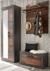 Garderobenkombination Ward in Old Used Wood Shabby Design mit Matera grau Garderobe Set 3-teilig 165 x 201 cm Garderobenkombination Ward in Old Used Wood Shabby Design mit Matera grau Garderobe Set 3-teilig 165 x 201 cm