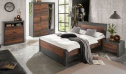 Schlafzimmer komplett Ward in Old Used Wood Shabby Design mit Matera grau Komplettzimmer mit Bett, Kleiderschrank, Kommode und Nachttisch