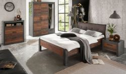 Schlafzimmer komplett Ward in Old Used Wood Shabby Design mit Matera grau Komplettzimmer mit Bett, Kleiderschrank, Kommode und Nachttisch Schlafzimmer komplett Ward in Old Used Wood Shabby Design mit Matera grau Komplettzimmer mit Bett, Kleiderschrank, Kommode und Nachttisch