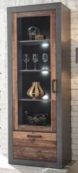 Vitrine Ward in Old Used Wood Shabby Design mit Matera grau Vitrinenschrank 65 x 201 cm Vitrine Ward in Old Used Wood Shabby Design mit Matera grau Vitrinenschrank 65 x 201 cm