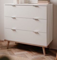 Kommode Lundby in matt weiß mit Sonoma Eiche massiv Schubladenkommode skandinavisch 80 x 87 cm Kommode Lundby in matt weiß mit Sonoma Eiche massiv Schubladenkommode skandinavisch 80 x 87 cm