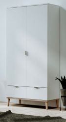 Kleiderschrank Lundby in matt weiß mit Sonoma Eiche massiv Drehtürenschrank 2-türig skandinavisch 90 x 180 cm Kleiderschrank Lundby in matt weiß mit Sonoma Eiche massiv Drehtürenschrank 2-türig skandinavisch 90 x 180 cm