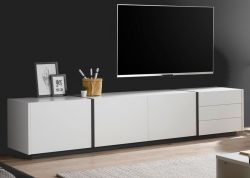 TV-Lowboard Design-M in weiß matt und Fresco grau Flat TV Unterschrank 250 x 50 cm XXL-Board