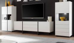 Wohnwand Design-M in weiß matt und Fresco grau Wohnkombination 3-teilig 358 x 140 cm