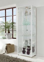 Glasvitrine in weiß 2-türig mit Spiegelrückwand und Beleuchtung 58 x 172 cm