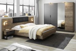 Schlafzimmer komplett Galen in Eiche Montana und Matera grau Komplettzimmer mit Bett, Kleiderschrank und 2x Nachttisch