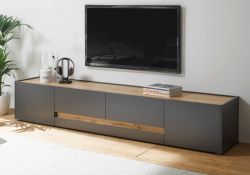TV-Lowboard Center in grau matt und Wotan Eiche TV-Unterteil 223 x 40 cm TV-Board XL TV-Lowboard Center in grau matt und Wotan Eiche TV-Unterteil 223 x 40 cm TV-Board XL