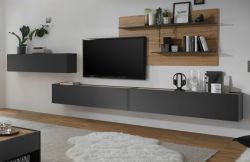 Wohnwand Center in grau matt und Wotan Eiche 4-teilig 400 x 180 cm mit XXL-TV-Schrank Wohnwand Center in grau matt und Wotan Eiche 4-teilig 400 x 180 cm mit XXL-TV-Schrank