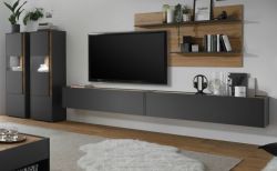 Wohnwand Center in grau matt und Wotan Eiche 5-teilig 440 x 180 cm mit XXL-TV-Schrank Wohnwand Center in grau matt und Wotan Eiche 5-teilig 440 x 180 cm mit XXL-TV-Schrank