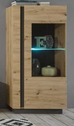 Vitrine Louna in Eiche Artisan und Graphit grau Vitrinenschrank 72 x 154 cm Vitrine Louna in Eiche Artisan und Graphit grau Vitrinenschrank 72 x 154 cm