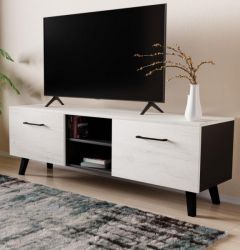 TV-Lowboard FD-Don in Pinie weiß und schwarz TV Board skandinavisch 140 x 49 cm