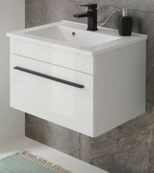 Waschbeckenunterschrank MIT Waschbecken Design-D in weiß Hochglanz Waschtisch Set hängend 60 x 44 cm