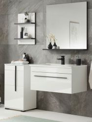 Badmöbel Set Design-D in weiß Hochglanz und schwarz Badkombination MIT Waschbecken 135 x 200 cm Badmöbel Set Design-D in weiß Hochglanz und schwarz Badkombination MIT Waschbecken 135 x 200 cm