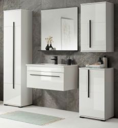 Badmbel Set Design-D in wei Hochglanz und schwarz Badkombination MIT Waschbecken 190 x 200 cm