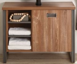 Badezimmer Waschbeckenunterschrank Auburn in Eiche Stirling und Matera grau Badmöbel Unterschrank 61 x 62 cm Badezimmer Waschbeckenunterschrank Auburn in Eiche Stirling und Matera grau Badmöbel Unterschrank 61 x 62 cm