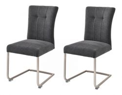 2 x Stuhl Calanda in anthrazit Chenille-Optik Freischwinger mit Komfortsitzhöhe und Aqua Clean Esszimmerstuhl 2er Set
