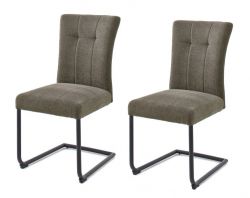 2 x Stuhl Calanda in cappuccino Chenille-Optik Freischwinger mit Komfortsitzhöhe und Aqua Clean Esszimmerstuhl 2er Set