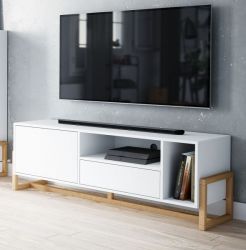 TV-Lowboard Skien in weiß und Buche massiv TV-Unterteil skandinavisch 139 x 49 cm