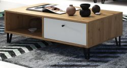 Couchtisch Touch in weiß matt und Eiche Artisan Beistelltisch mit 2 x Schubkasten 110 cm Couchtisch Touch in weiß matt und Eiche Artisan Beistelltisch mit 2 x Schubkasten 110 cm
